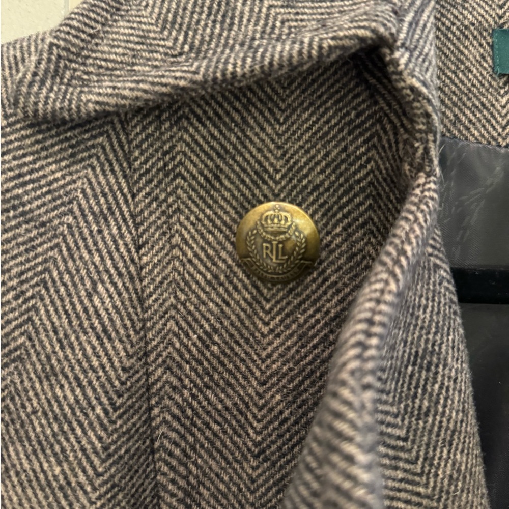 Ralph Lauren Brown Herringbone Double-Breasted Maxi Pea Coat - Picture 4 of 11